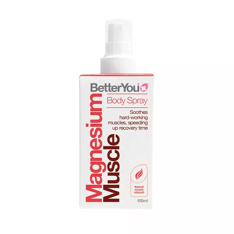 BetterYou Magnesium Muscle Spray 100ml. Magnesium citrate combined with essential oils to be applied to the skin to relieve aching muscles. 10 sprays delivers 150mg of magnesium