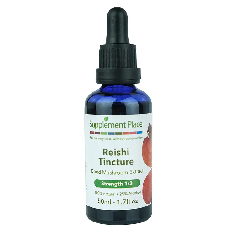 Reishi Tincture. Dried mushroom extract, 1:3 strength, 25% alcohol. 50ml Bottle