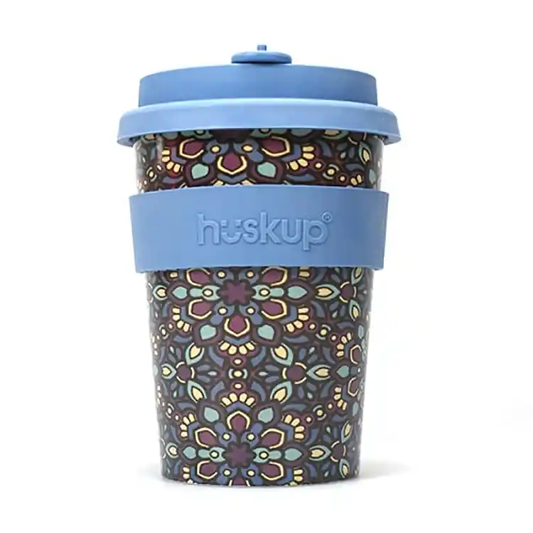 Huskup rice husk travel cup, midnight mandala design. 400ml capacity.